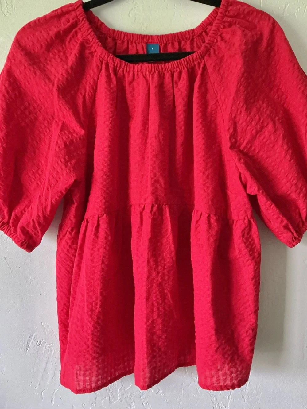 Old Navy Red Peasant Blouse with Puff Sleeves